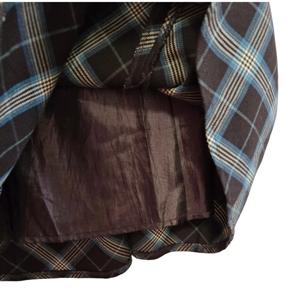 Dress Barn Retro Brown Blue Plaid A-Line Midi Skirt Paneled Bias Cut Lined Sz 16